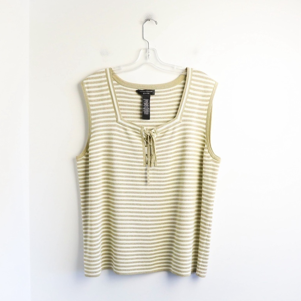 Cable & Gauge Sleeveless Sweater Pullover striped metallic print 3X vest bronze